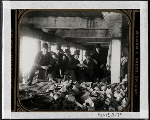 The Short Tail Gang (Corlears Hook) under pier at foot of Jackson Street, now Corlears Hook Park. (Image via the Museum of The City of New York)